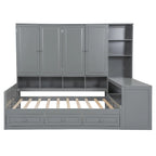 Lit de jour en bois avec bibliothèque intégrée, lit capitaine, armoire de rangement, penderie, bureau latéral et 3 tiroirs inférieurs