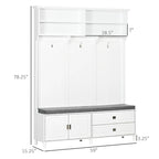 Porte-manteau moderne avec rangement, portant à vêtements autoportant avec banc de rangement et armoire à tiroirs.