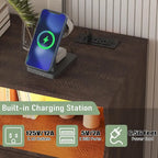 Commode moderne en bois à 8 tiroirs, avec station de recharge et éclairage LED.