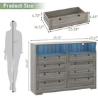 Commode moderne en bois à 8 tiroirs, avec station de recharge et éclairage LED.