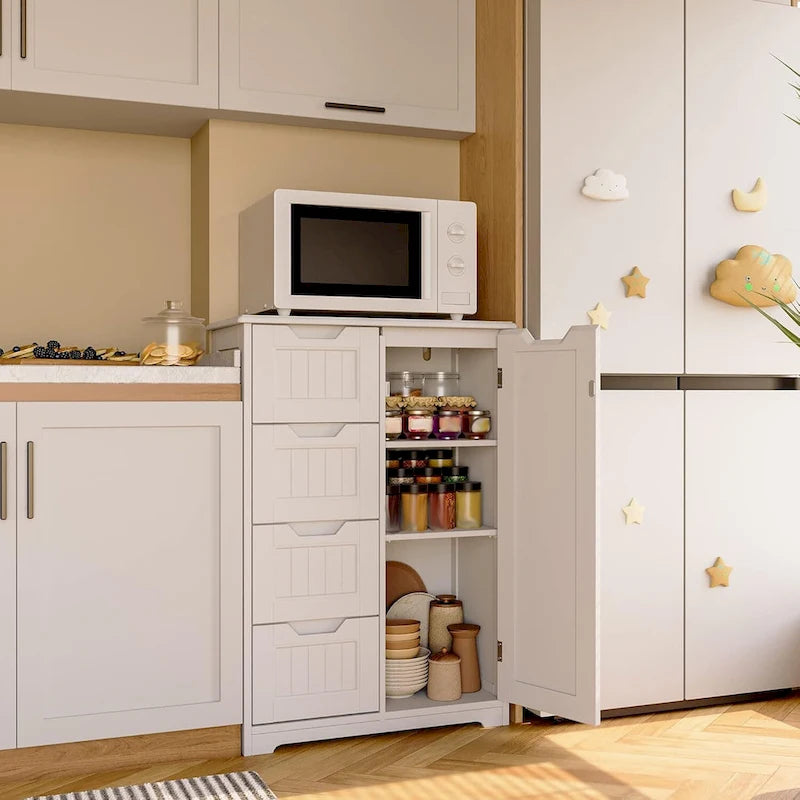 Meuble de rangement de cuisine 33, meuble de rangement de salle de bain autoportant en bois avec 4 tiroirs pour cuisine et salle à manger