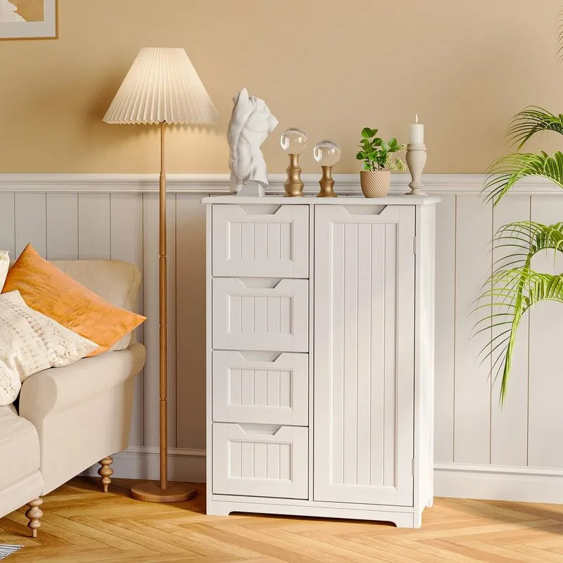 Meuble de rangement de cuisine 33, meuble de rangement de salle de bain autoportant en bois avec 4 tiroirs pour cuisine et salle à manger