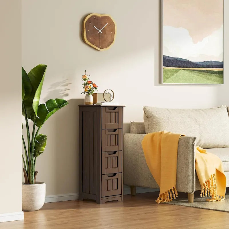 Meuble de rangement de cuisine 33, meuble de rangement de salle de bain autoportant en bois avec 4 tiroirs pour cuisine et salle à manger