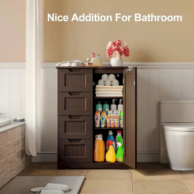 Meuble de rangement de cuisine 33, meuble de rangement de salle de bain autoportant en bois avec 4 tiroirs pour cuisine et salle à manger