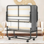 Folding Bed with Mattress,Portable Rollaway Bed on Wheels with Memory Foam Mattress