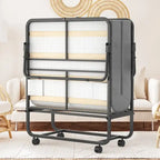 Lit pliant avec matelas, lit d'appoint portable sur roulettes avec matelas en mousse à mémoire de forme