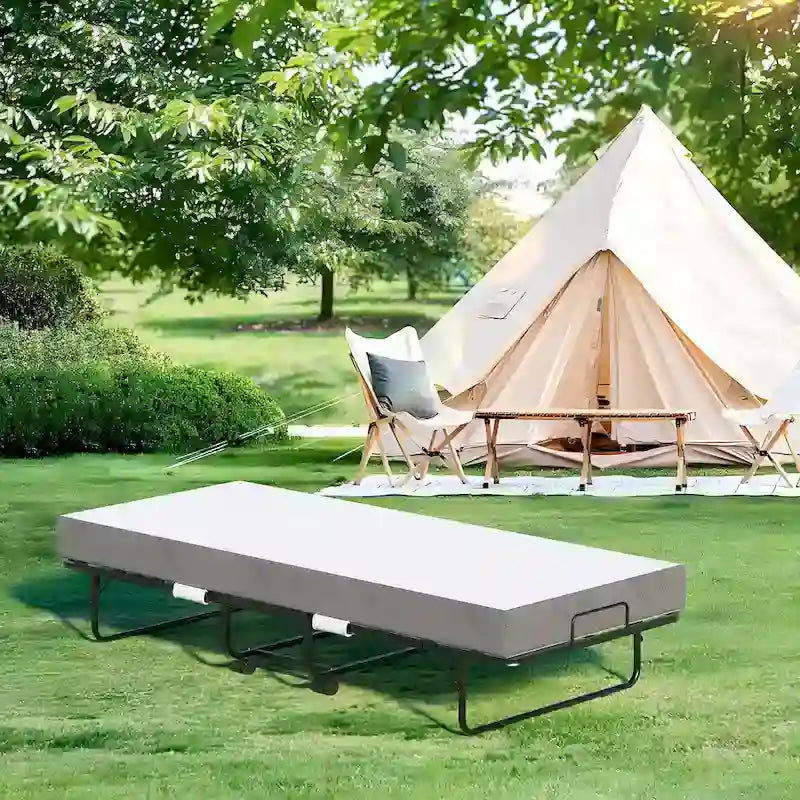 Lit pliant avec matelas, lit d'appoint portable sur roulettes avec matelas en mousse à mémoire de forme