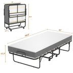 Lit pliant avec matelas, lit d'appoint portable sur roulettes avec matelas en mousse à mémoire de forme
