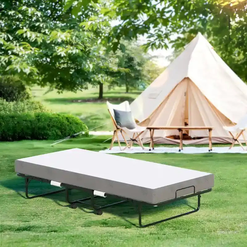 Lit pliant avec matelas, lit d'appoint portable sur roulettes avec matelas en mousse à mémoire de forme