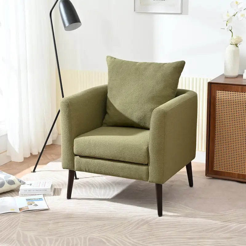 Fauteuil relax d'appoint pour salon, fauteuil tonneau en tissu polaire avec pieds en bois massif pour salon, chambre ou bureau