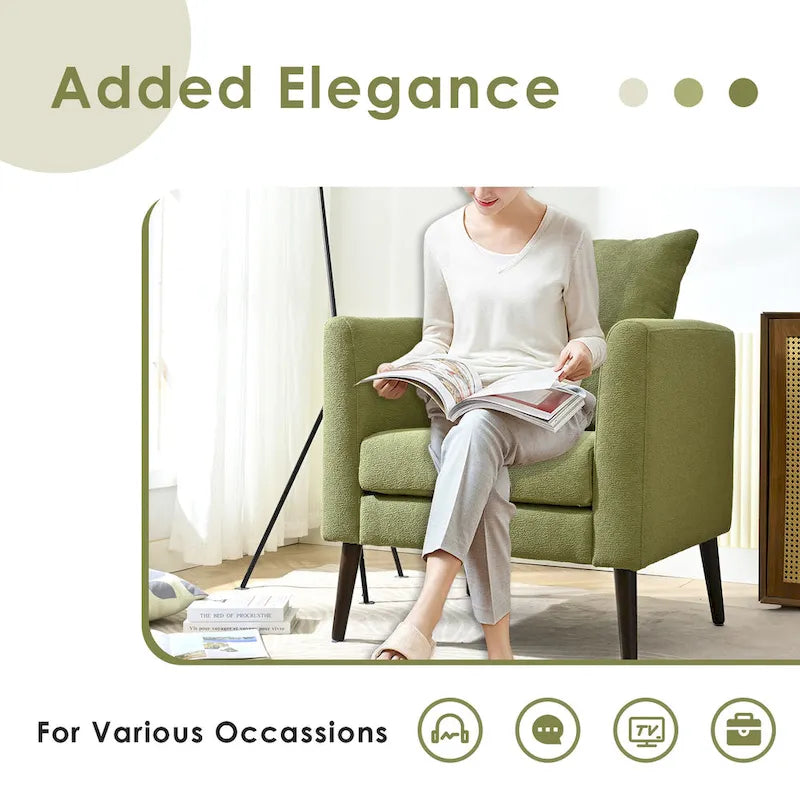 Fauteuil relax d'appoint pour salon, fauteuil tonneau en tissu polaire avec pieds en bois massif pour salon, chambre ou bureau