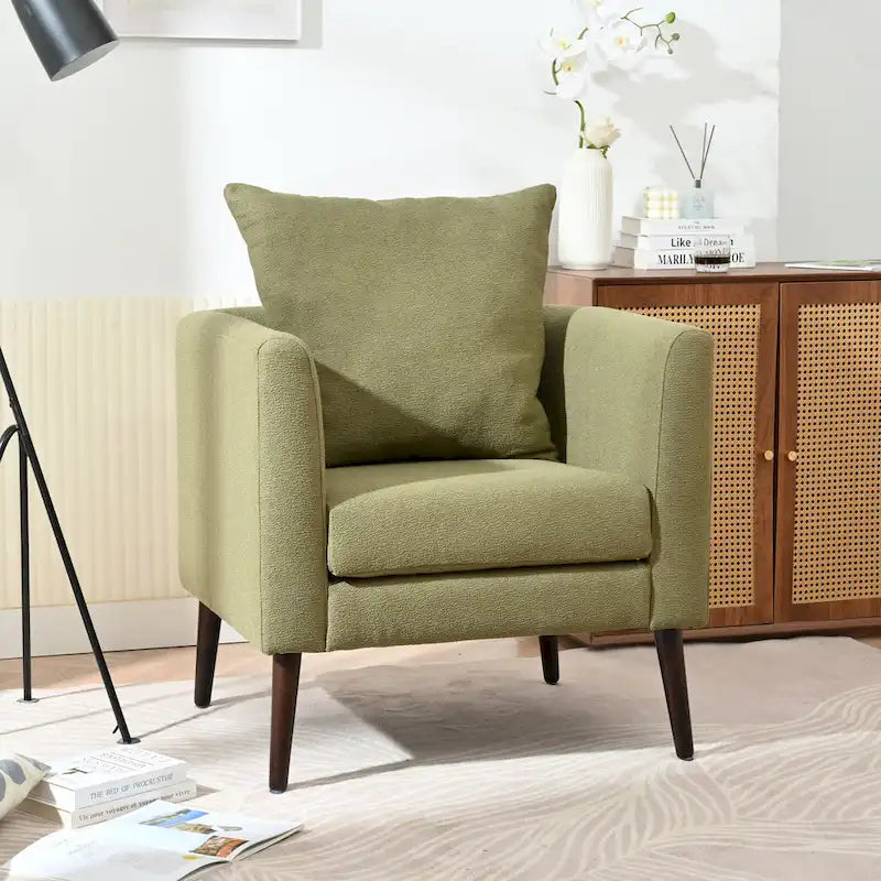 Fauteuil relax d'appoint pour salon, fauteuil tonneau en tissu polaire avec pieds en bois massif pour salon, chambre ou bureau