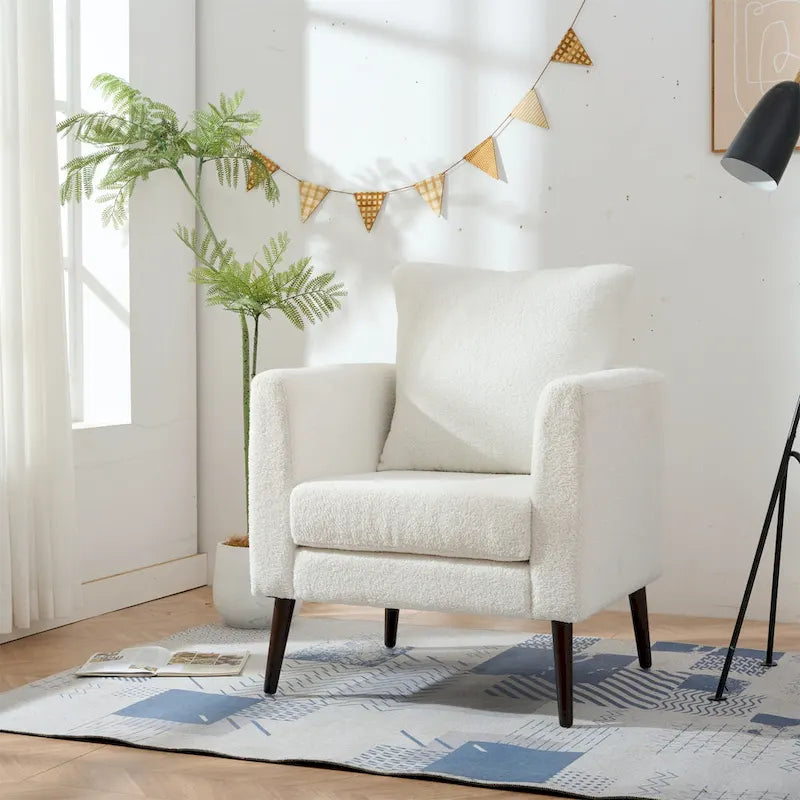 Fauteuil relax d'appoint pour salon, fauteuil tonneau en tissu polaire avec pieds en bois massif pour salon, chambre ou bureau