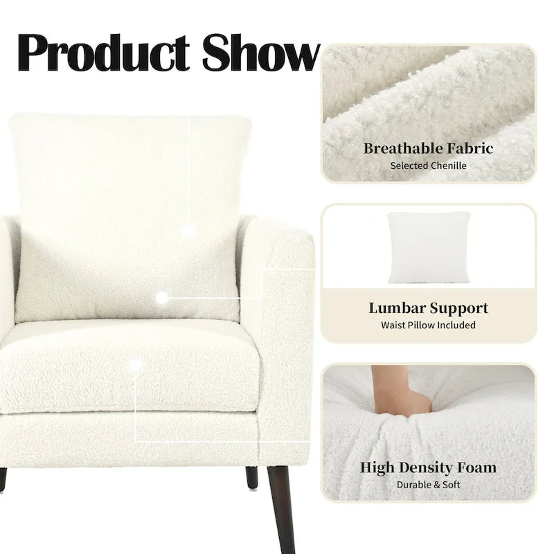 Fauteuil relax d'appoint pour salon, fauteuil tonneau en tissu polaire avec pieds en bois massif pour salon, chambre ou bureau