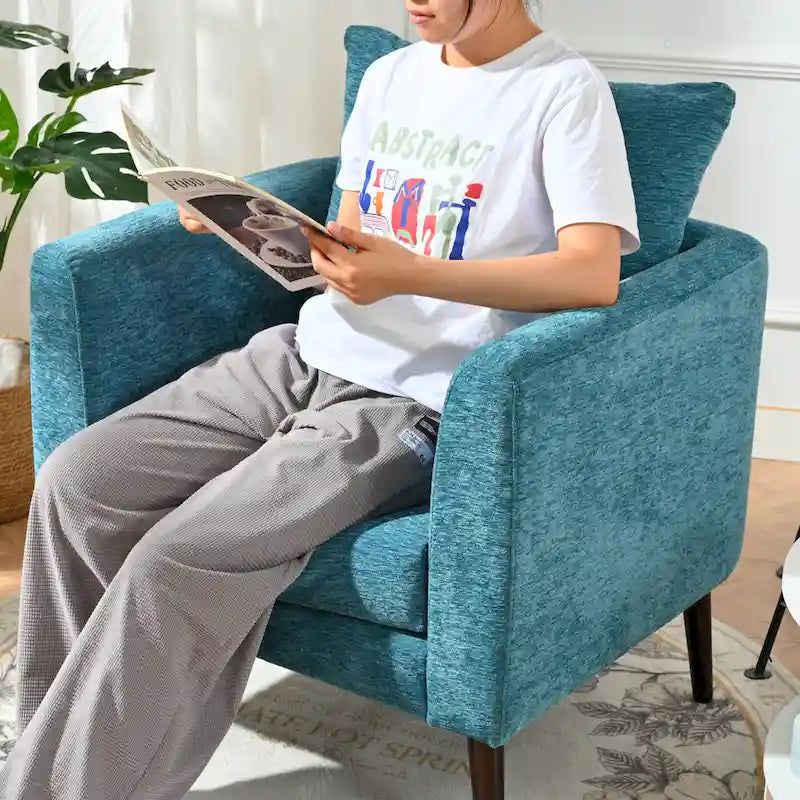 Fauteuil relax d'appoint pour salon, fauteuil tonneau en tissu polaire avec pieds en bois massif pour salon, chambre ou bureau