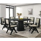 Furniture of America Evrena Modern 7-Piece Black Solid Wood 59-inch Round Dining Set
