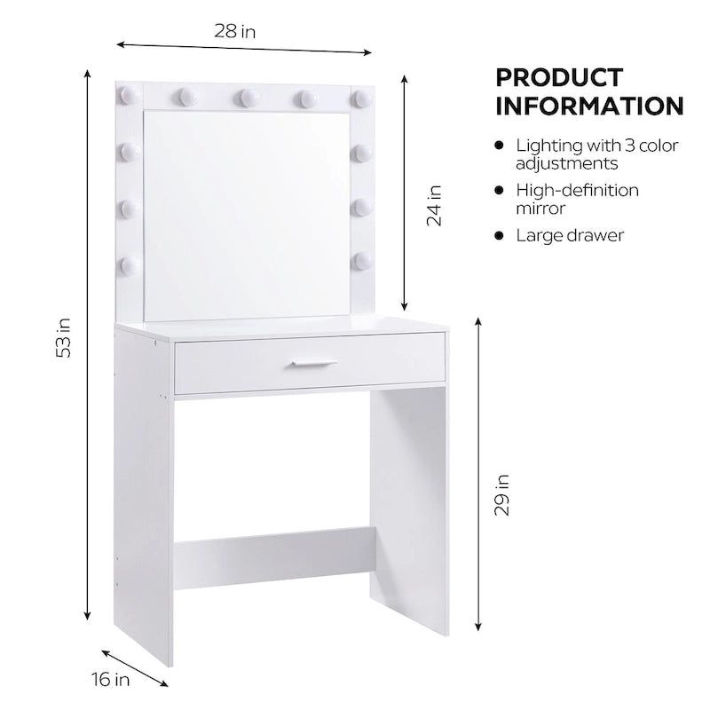 Coiffeuse pour filles avec 3 modes d'éclairage LED de couleur