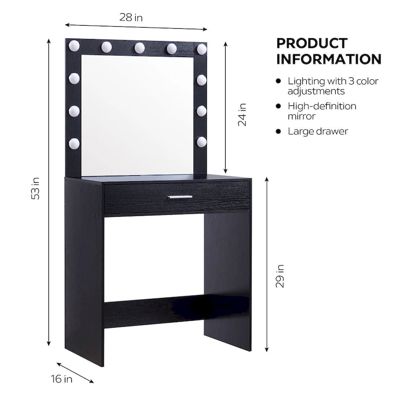 Coiffeuse pour filles avec 3 modes d'éclairage LED de couleur