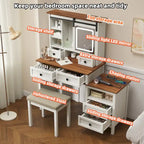 Coiffeuse de style campagnard de 46,5 cm avec miroir lumineux LED réglable et station de recharge pour chambre à coucher