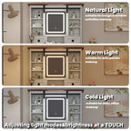 Coiffeuse de style campagnard de 46,5 cm avec miroir lumineux LED réglable et station de recharge pour chambre à coucher