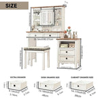 Coiffeuse de style campagnard de 46,5 cm avec miroir lumineux LED réglable et station de recharge pour chambre à coucher
