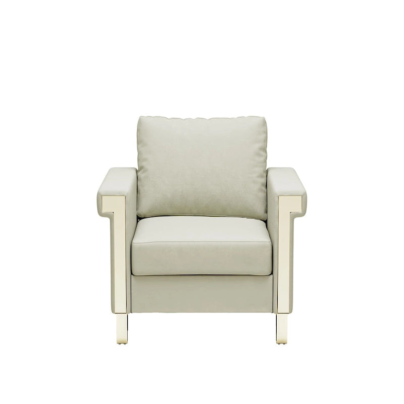 Fauteuil d'appoint en velours avec coussins amovibles et pieds en métal