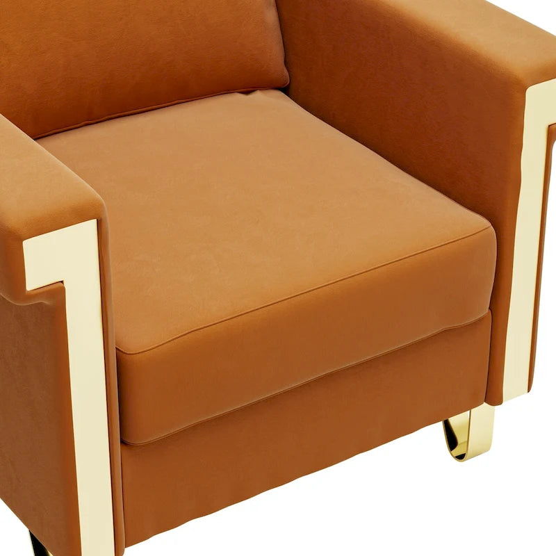 Fauteuil d'appoint en velours avec coussins amovibles et pieds en métal