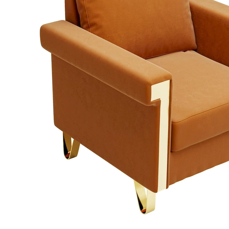 Fauteuil d'appoint en velours avec coussins amovibles et pieds en métal