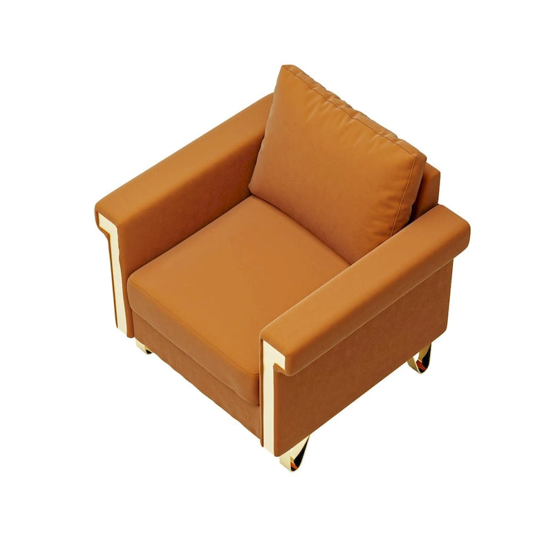 Fauteuil d'appoint en velours avec coussins amovibles et pieds en métal
