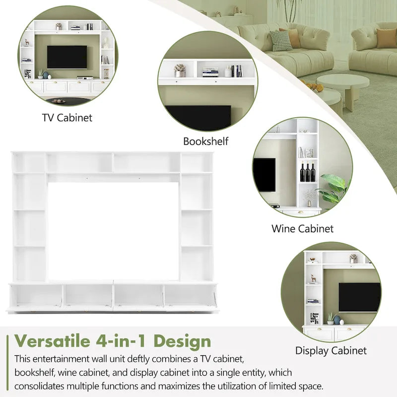 Meuble mural de 104,2 cm avec étagères et placards pour téléviseurs jusqu'à 78 pouces.