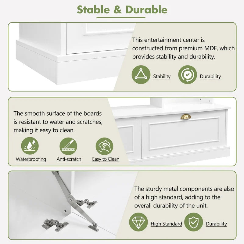 Meuble mural de 104,2 cm avec étagères et placards pour téléviseurs jusqu'à 78 pouces.