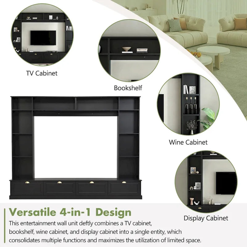 Meuble mural de 104,2 cm avec étagères et placards pour téléviseurs jusqu'à 78 pouces.