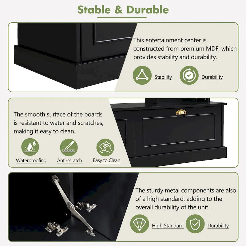 Meuble mural de 104,2 cm avec étagères et placards pour téléviseurs jusqu'à 78 pouces.