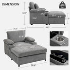 Fauteuil d'appoint surdimensionné en chenille avec repose-pieds, ports de chargement USB et canapé-lit convertible