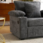 Fauteuil d'appoint surdimensionné en chenille avec repose-pieds, ports de chargement USB et canapé-lit convertible