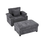 Fauteuil d'appoint surdimensionné en chenille avec repose-pieds, ports de chargement USB et canapé-lit convertible