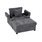 Fauteuil d'appoint surdimensionné en chenille avec repose-pieds, ports de chargement USB et canapé-lit convertible