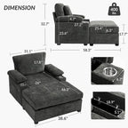 Fauteuil d'appoint surdimensionné en chenille avec repose-pieds, ports de chargement USB et canapé-lit convertible