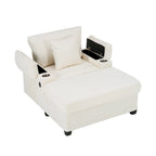 Fauteuil d'appoint surdimensionné en chenille avec repose-pieds, ports de chargement USB et canapé-lit convertible