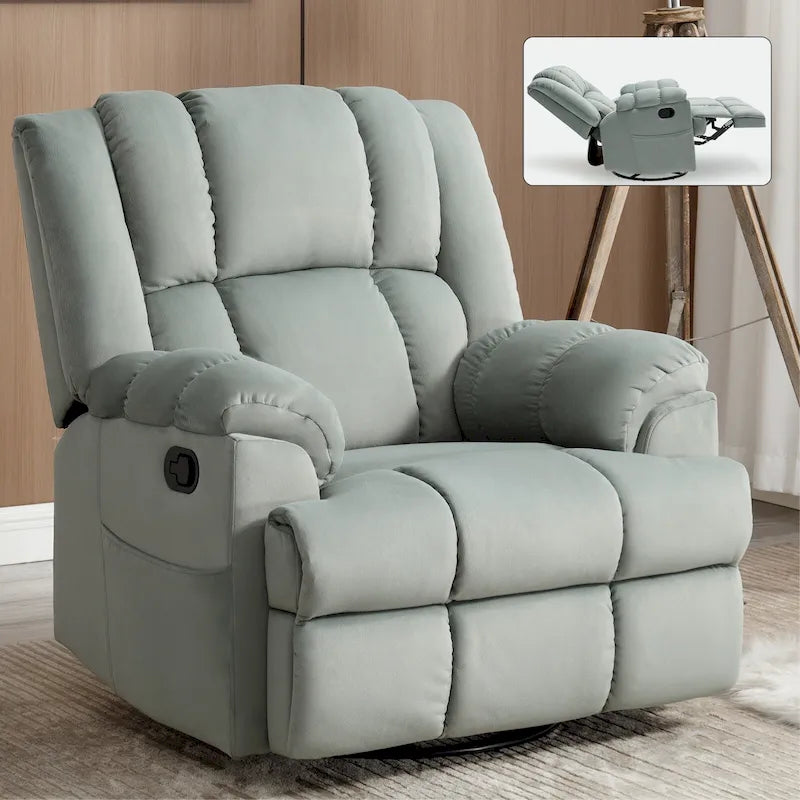 Fauteuil inclinable manuel surdimensionné vert avec pivotement, basculement et revêtement en tissu