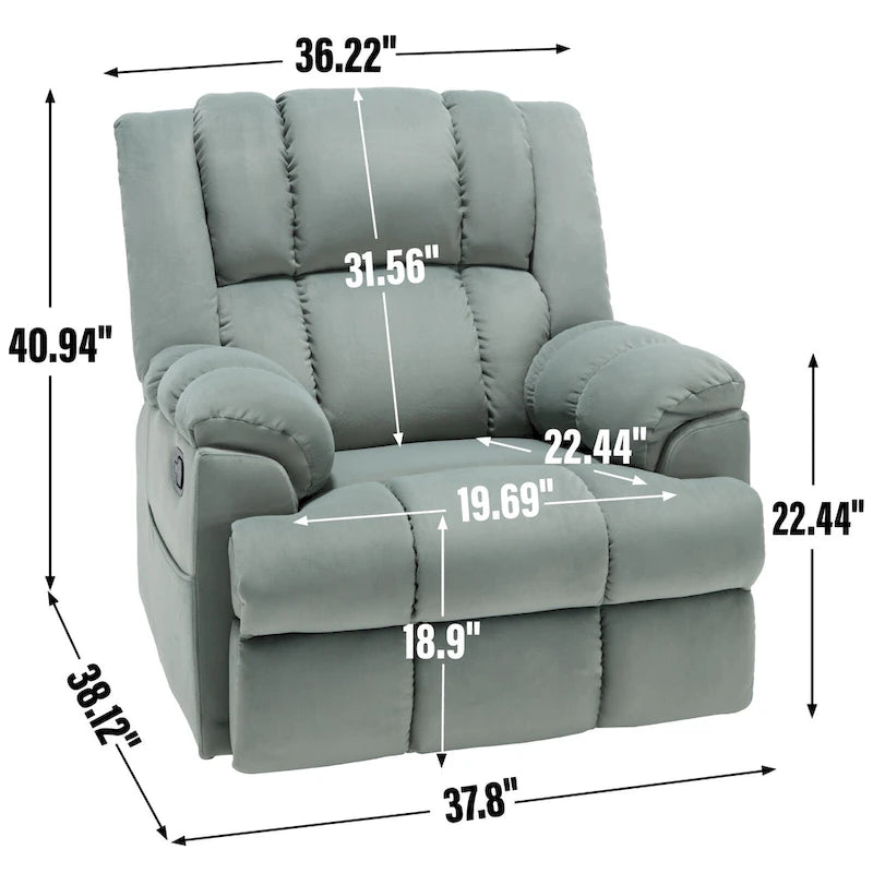 Fauteuil inclinable manuel surdimensionné vert avec pivotement, basculement et revêtement en tissu