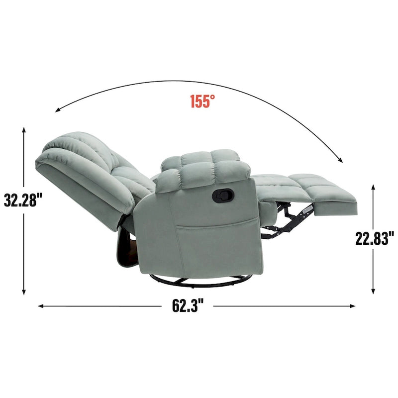 Fauteuil inclinable manuel surdimensionné vert avec pivotement, basculement et revêtement en tissu