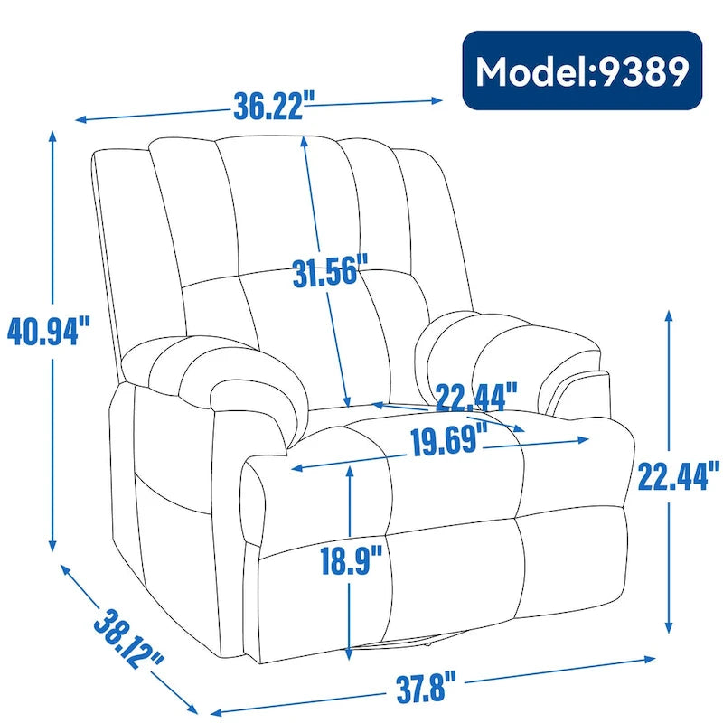 Fauteuil inclinable manuel surdimensionné vert avec pivotement, basculement et revêtement en tissu