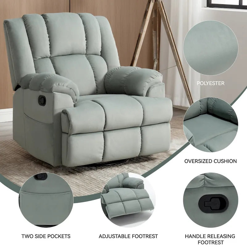Fauteuil inclinable manuel surdimensionné vert avec pivotement, basculement et revêtement en tissu