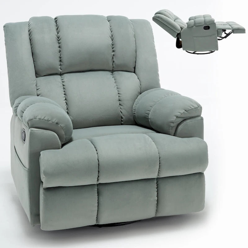 Fauteuil inclinable manuel surdimensionné vert avec pivotement, basculement et revêtement en tissu