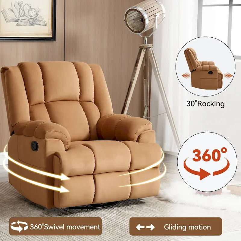 Fauteuil inclinable manuel surdimensionné vert avec pivotement, basculement et revêtement en tissu