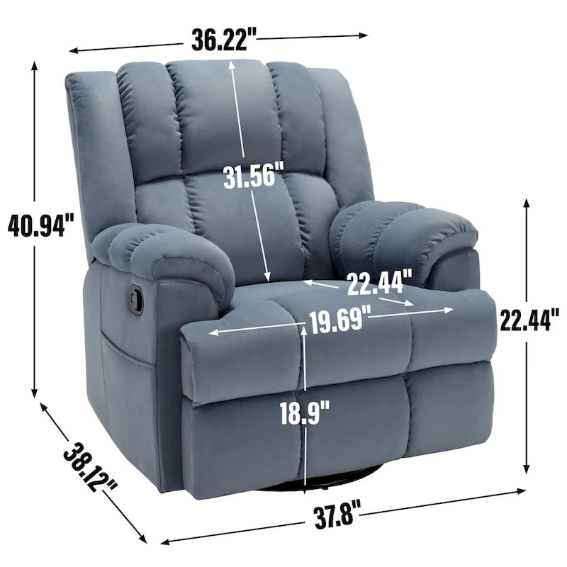 Fauteuil inclinable manuel surdimensionné vert avec pivotement, basculement et revêtement en tissu