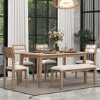 6-Piece Wooden Dining Table Set with 4 Chairs & Bench