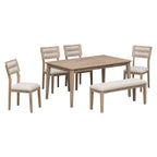 Ensemble de salle à manger en bois 6 pièces avec table, 4 chaises et banc