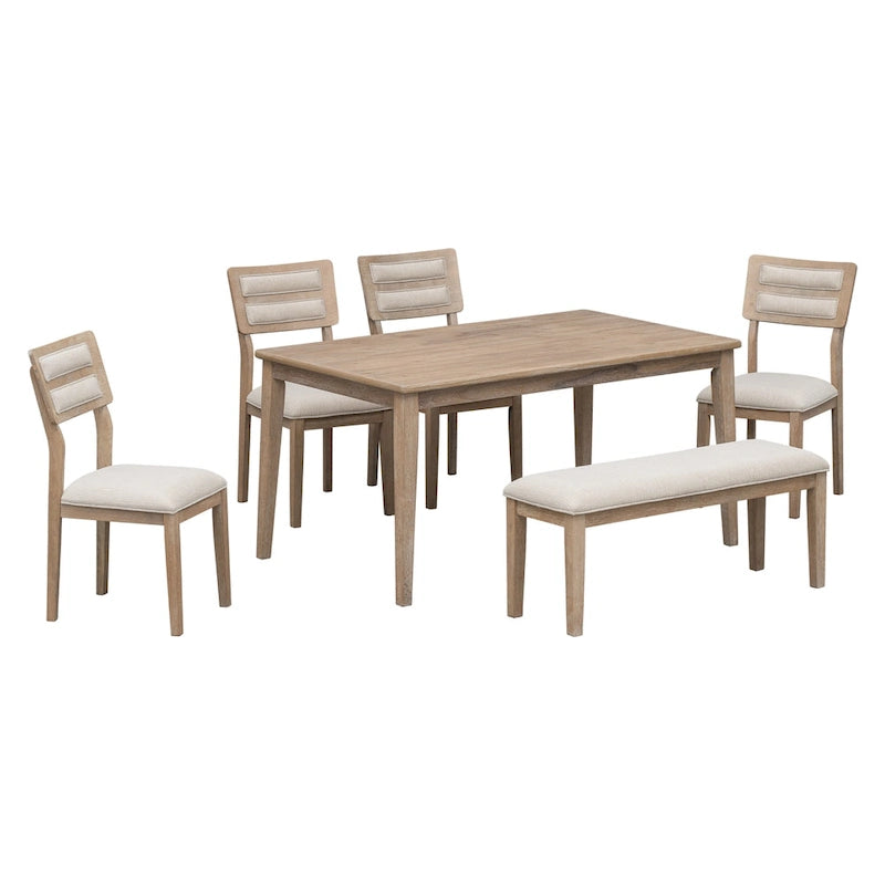 Ensemble de salle à manger en bois 6 pièces avec table, 4 chaises et banc